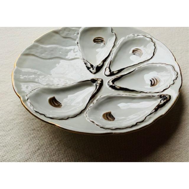 Ceramic Exquisite 19th Century French Porcelain Oyster Plate - Hand-Painted With Gilt Trim For Sale - Image 7 of 13