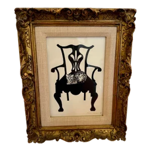 Black and White Pen and Ink Drawing of Chair & Cat