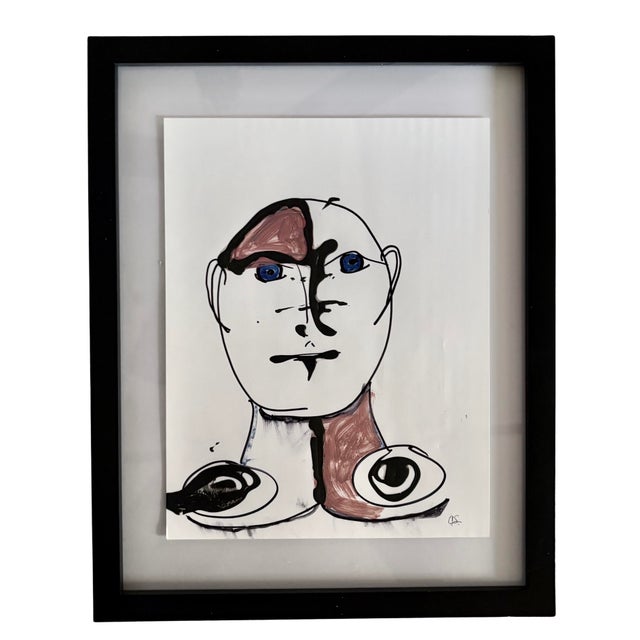 Paper Abstract Face Painting by Artist Christopher Shoemaker, Signed, 11” X 8.5” For Sale - Image 7 of 9