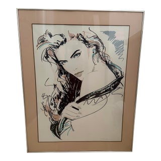 Dennis Mukai “Lisa” Foil-Stamped Fashion Art Poster, Late 1980s, Authenticated by the Artist For Sale