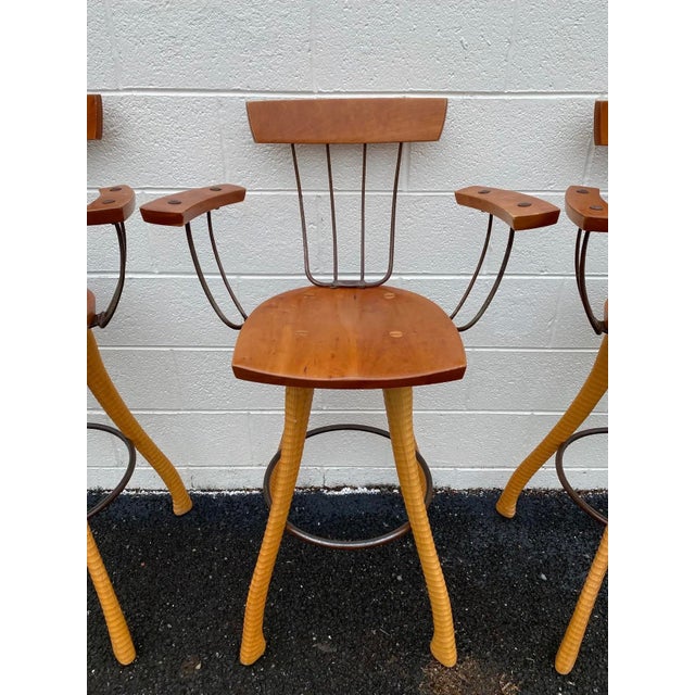 Vintage handmade Bar Stools. Set of 3 bar btools. Seat Ht.: 30" Top of Back: 44" Overall Dims: 44'h × 19"w × 23"d, 26"w...