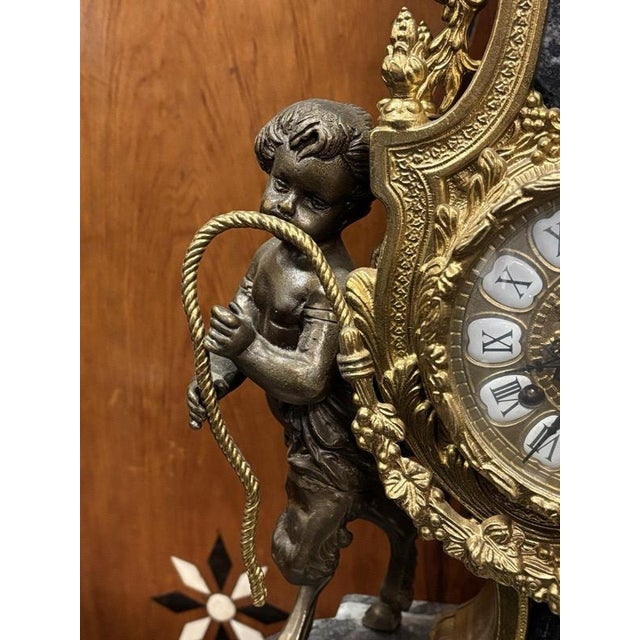 Large Brass & Bronze Clock For Sale - Image 4 of 12