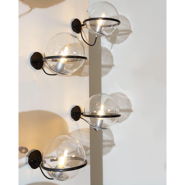 Black One Sphere Glass Wall Lamp by Gino Sarfatti for Arteluce, 1960, Set of 4 For Sale - Image 8 of 10