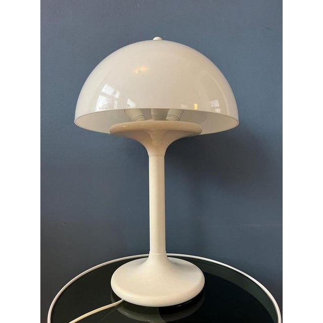 Plastic Vintage Space Age White Mushroom Table Lamp from Dijkstra For Sale - Image 7 of 11