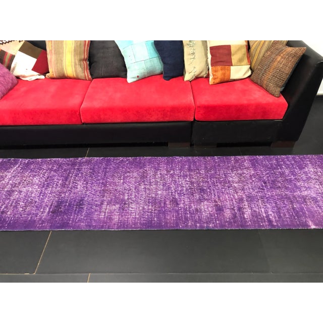 Textile Vintage Hand Knotted Purple Runner Rug For Sale - Image 7 of 11