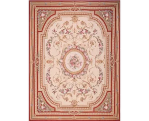 French Style Ivory & Red Needlepoint Area Rug 8' X 10'