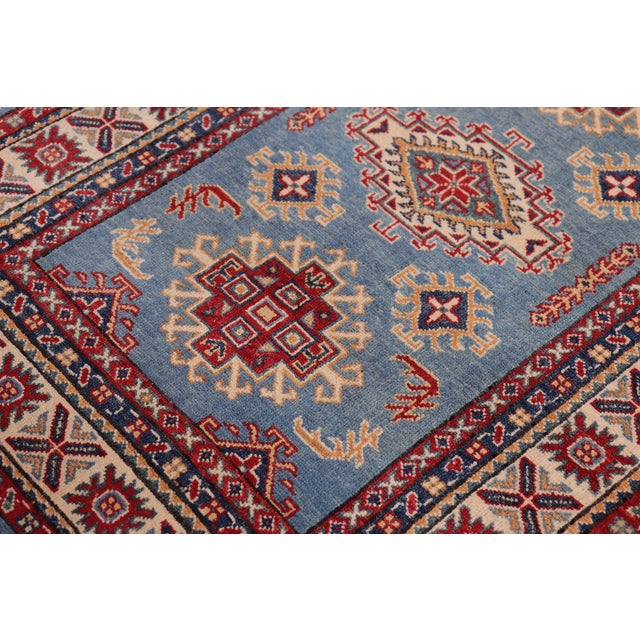 Textile Southwestern Kazak Light Blue/Beige Wool Rug - 3'1''x4'5'' For Sale - Image 7 of 10