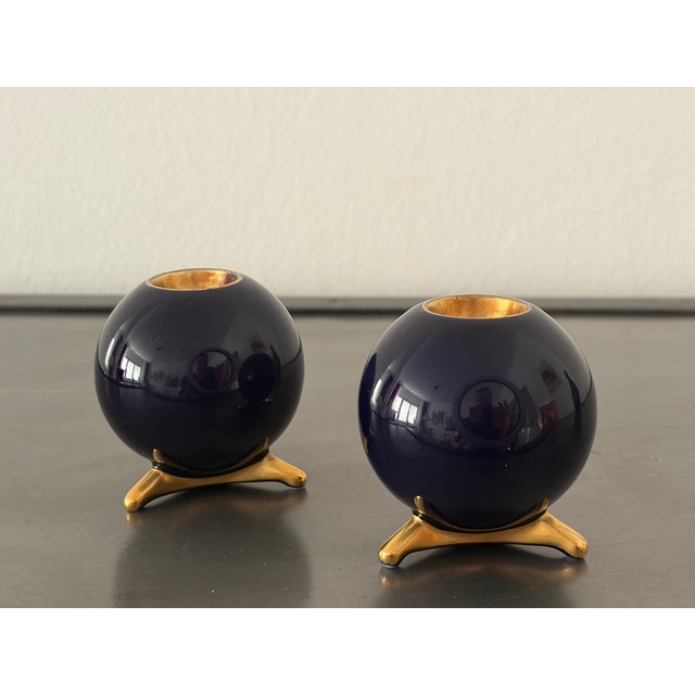 Mid-Century Modern Cobalt Candlesticks from Lindner Kueps Bavaria, Germany, 1950s, Set of 2 For Sale - Image 3 of 13