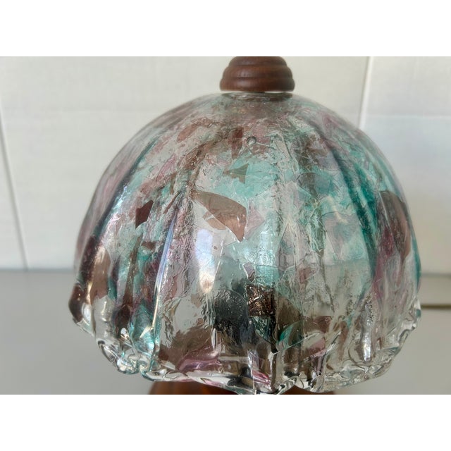 Amethyst and Green Glass Table Lamp with Cherrywood Base, 1980s For Sale - Image 4 of 6