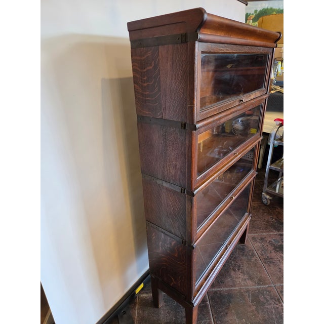 Wood Antique Globe & Wernicke Lawyers Bookcase Barrister Bookcase Mission Tiger Oak For Sale - Image 7 of 8