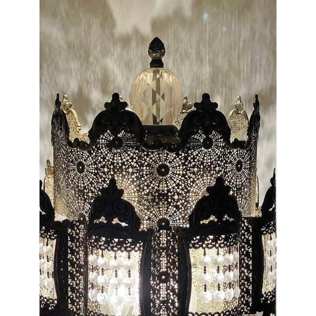 Metal Vintage Hollywood Regency Filigree Crystal Table Lamp For Sale - Image 7 of 10