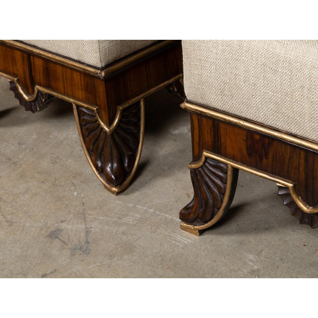 Pair of English Regency 19th Century Footstools with Carved Feet and Gilt Trim For Sale - Image 9 of 11