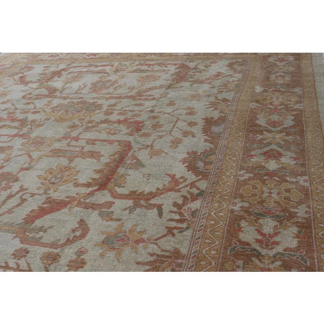 Tan Large Turkish Oushak Rug With Silver, Brown, Soft Red, Yellow 13' X 19'6 For Sale - Image 8 of 13