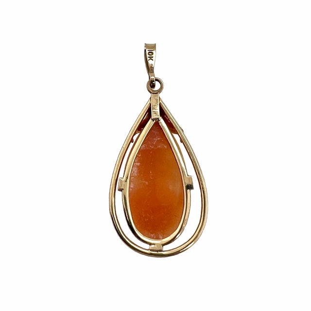 Vintage 10k Gold Carved Shell Pendant For Sale - Image 4 of 4