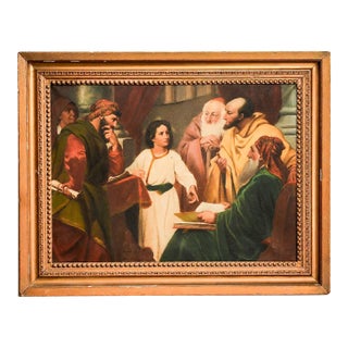Classical Christian Antique Framed Oil Painting Religious Scene Jesus in Temple Home Wall Decor For Sale