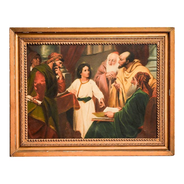 Classical Christian Antique Framed Oil Painting Religious Scene Jesus in Temple Home Wall Decor For Sale