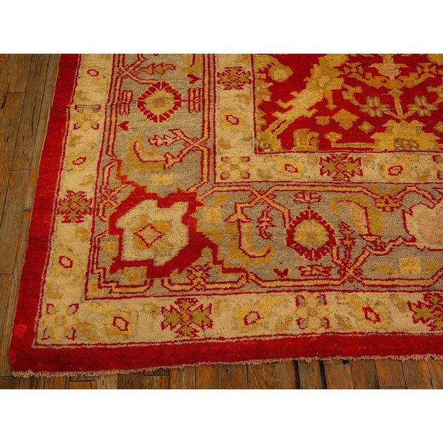 Textile 1890s Traditional Red Diamond Knotted Wool Antique Oushak Turkish Decorative Rug For Sale - Image 7 of 9