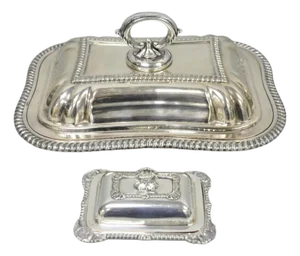 Vintage Miniature Sheffield England Silver Plated Covered Serving Dish Platter