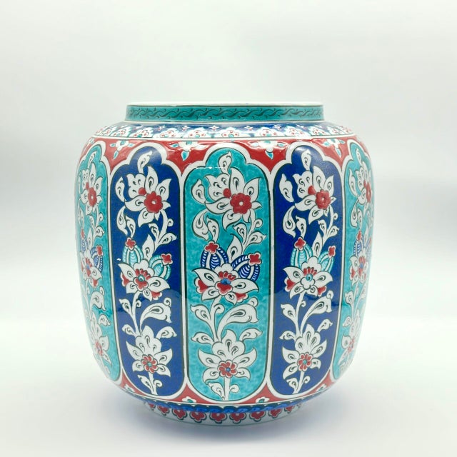 Handmade Ceramic Jar (25cm) “Aegean Columns” Design – Rhythmic Cobalt & Turquoise Architecture For Sale - Image 11 of 11