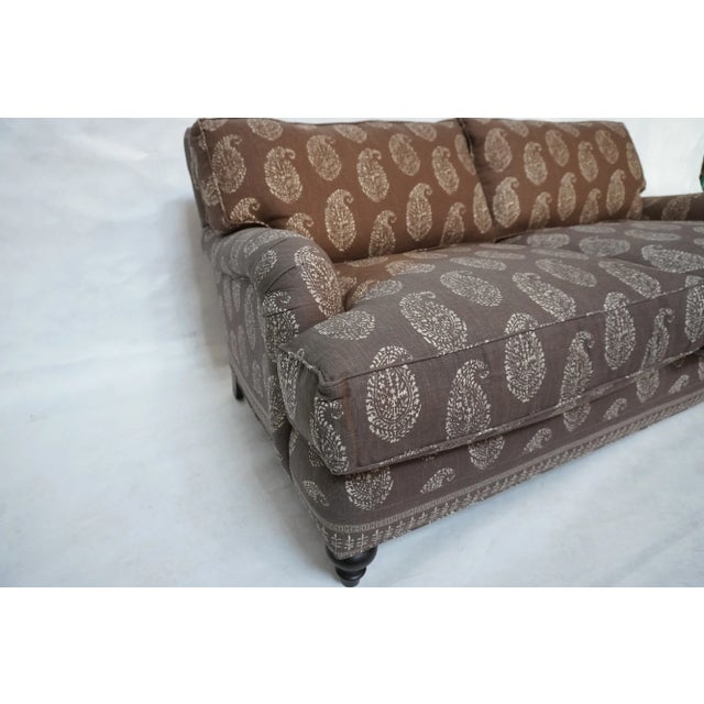 Brown Cambridge Loveseat Sofa in a Paisley Linen by Rooms & Gardens For Sale - Image 8 of 13
