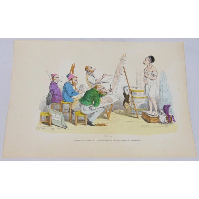 Hand-colored lithograph by Grandville (from his Les Metamorphoses du Jour, mid 19th century). Lithograph reads: Plate...
