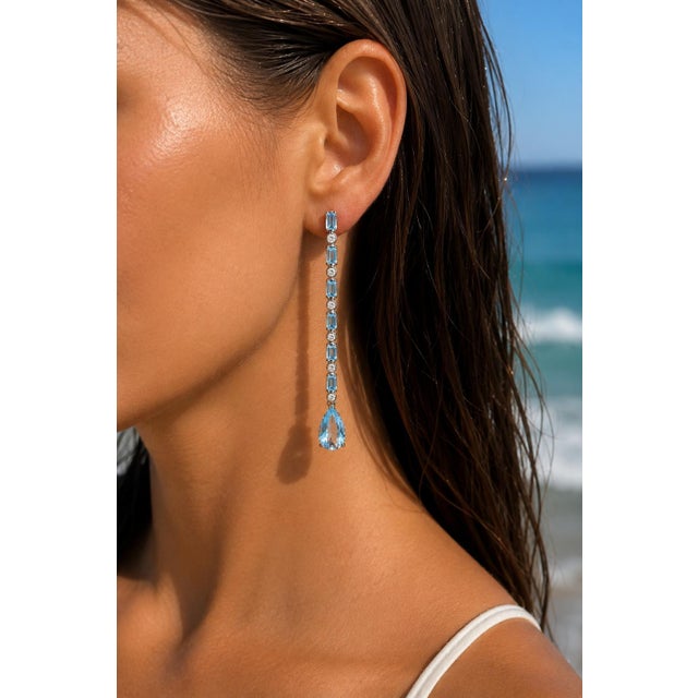 Topaz Long Drop Earrings, Silver, Gold, Pair For Sale - Image 6 of 7