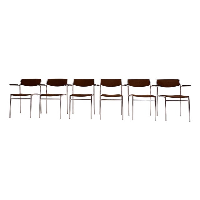 Rust Brown Stackable Chairs by Gijs Van Der Sluis, 1970s, Set of 6 For Sale