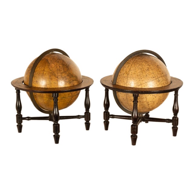 Antique Pair Georgian Terrestrial & Celestial Globes on Stands, Signed J. & W. Cary, 1802 and T. M. Bardin 1800 For Sale - Image 4 of 18