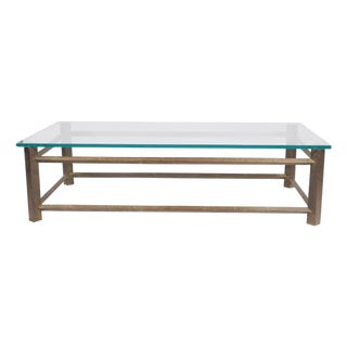 Mid 20th Century Hand-Hammered Solid Brass & Thick Glass Modernist Coffee Table in the Style of Paul Evans For Sale