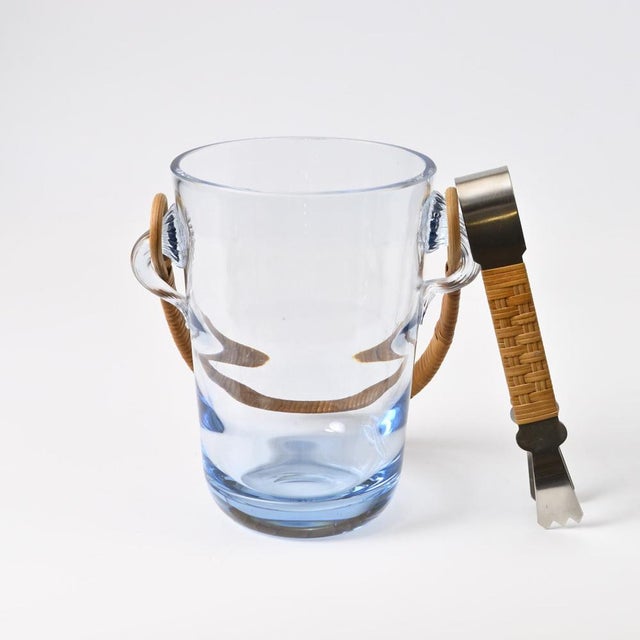 1970s Danish Blue Glass Ice Bucket with Tongs from Holmegaard, 1960s, Set of 2 For Sale - Image 5 of 12