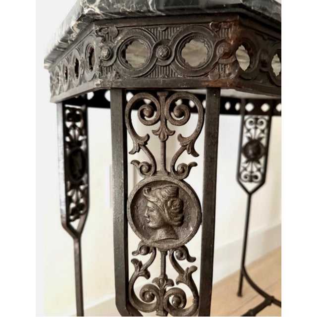Metal Circa 1925 Neoclassical Revival Wrought Iron and Marble Portrait Medallion Console Table For Sale - Image 7 of 17