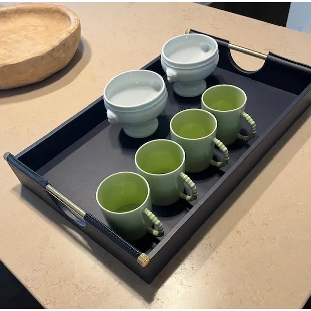 Navy Blue Ralph Lauren Leather Tray, Smooth Calf Leather, Polished Brass Handles, Navy, Brand New For Sale - Image 8 of 11