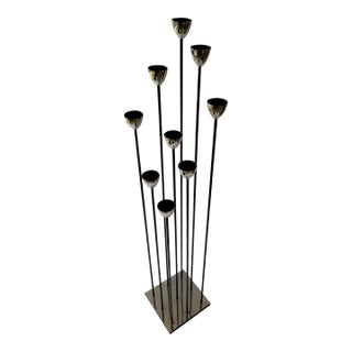 Modernist Chrome and Wrought Iron Floor Length Candelabra in the Style of Bertoia For Sale