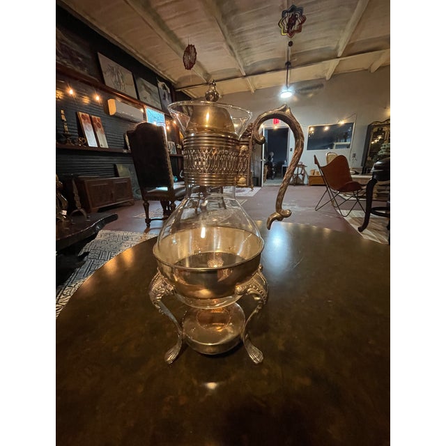 Vintage Ornate Silverplate & Glass Coffee Carafe With Warming Stand – 13.5” For Sale - Image 4 of 6