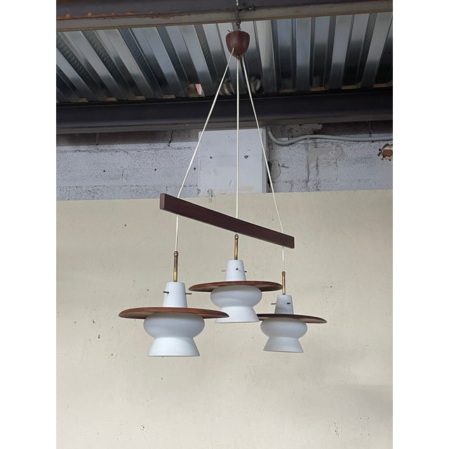 3-Light Pendant Lamp in Teak and Opal Glass, 1960s For Sale - Image 10 of 14