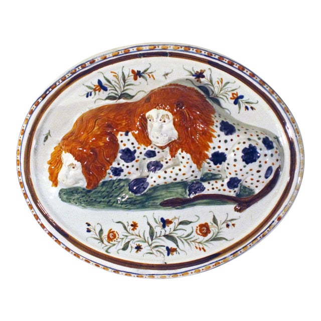 Prattware Pearlware Plaque of Two Spotted Lions, English, Circa 1800 For Sale