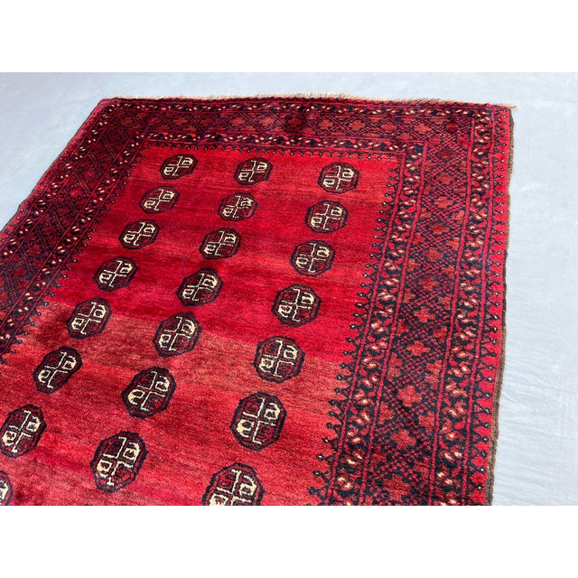 Vintage Afghan Ersari Turkmen Bokhara Rug, Abrash Red - 7'2" X 4'8" For Sale - Image 4 of 13