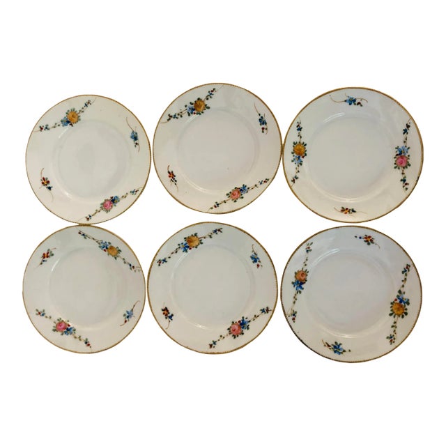 Vintage Nippon Hand Painted Floral Bread Plates S/6 For Sale