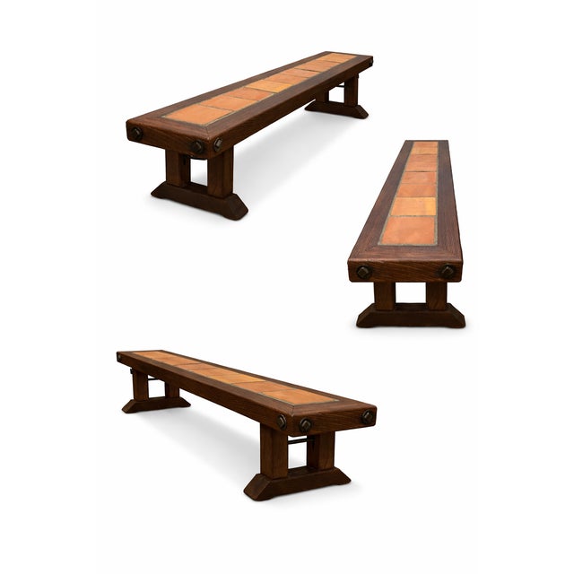 1920s Art Deco Wooden Bench with Ceramic Tile Top, Spain, 1920s For Sale - Image 5 of 5