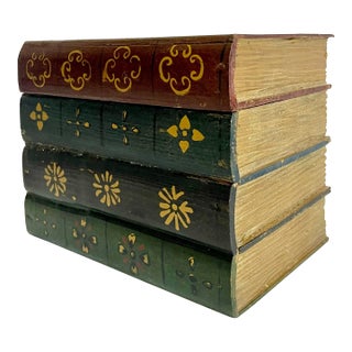 Vintage Figurative Faux Book Stack Wood Storage Box For Sale