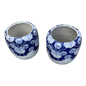 Japanese Vintage Pair Ceramic Blue and White Hibachi