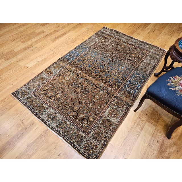 19th Century Persian Farahan Rug, Hand-Knotted Wool, Allover Floral Pattern, Camelhair & Blue, 5x7 For Sale - Image 14 of 18