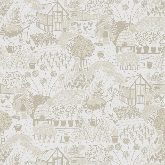 Sanderson The Allotment Wallpaper in Linen For Sale