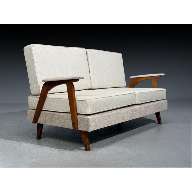 Mid-Century Modern Peter Hvidt & Orla Mølgaard-Nielsen Style, Settee, Cream Boucle, Denmark, 1960s For Sale - Image 3 of 10