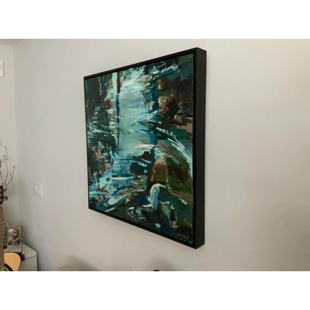 "Breathing Room" Large Blue Brown Abstract Painting Framed by Michele Zuzalek For Sale - Image 4 of 8