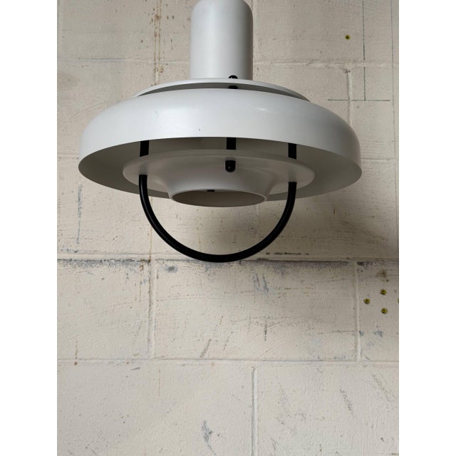 1970s Mid-Century Modern White Pendant Light Metal Ceiling Lamp Space Age Danish For Sale In Los Angeles - Image 6 of 10