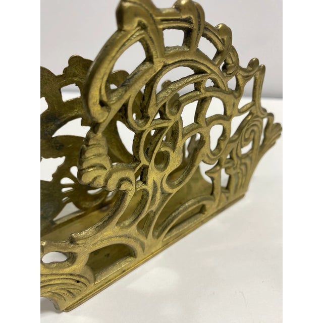 1950s Brass Filigree Letter Holder Napkin Holder For Sale - Image 4 of 11