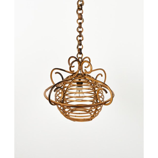 Mid-Century Modern Mid-Century Bamboo and Rattan Chandelier in the style of Louis Sognot, Italy, 1960s For Sale - Image 3 of 12