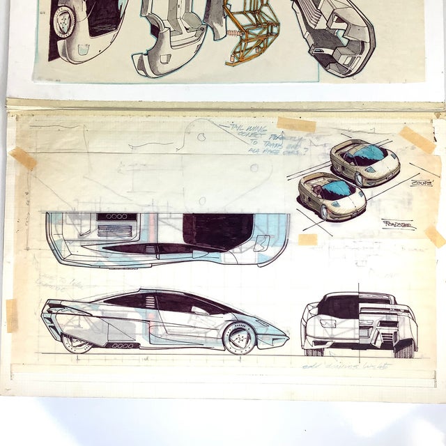 Contemporary 1980s R Bevis Original Automotive Concept Car Rendering Coupe Roadster Prototype Art For Sale - Image 3 of 13
