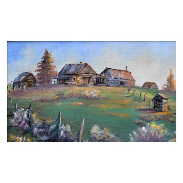 Mid 20th Century Hillside Farmhouse Landscape Oil Painting by Nevada Sperry For Sale - Image 4 of 9